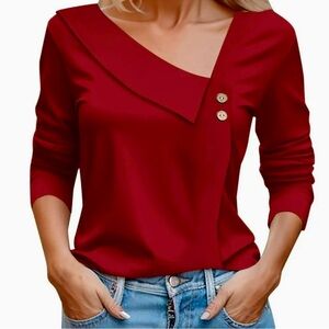Chic Asymmetrical Red Women's Blouse